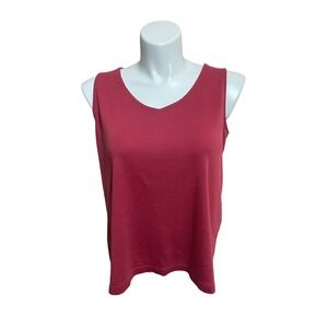 J.Jill Pima Cotton Rounded V-Neck Tank Top Sleeveless Casual Normcore Red Size L